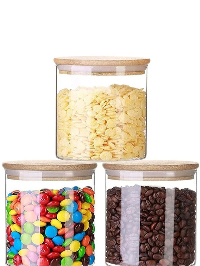 1CHASE 3-Piece Borosilicate Glass Food  Storage Jar With Bamboo Lid 500ml - Image 1